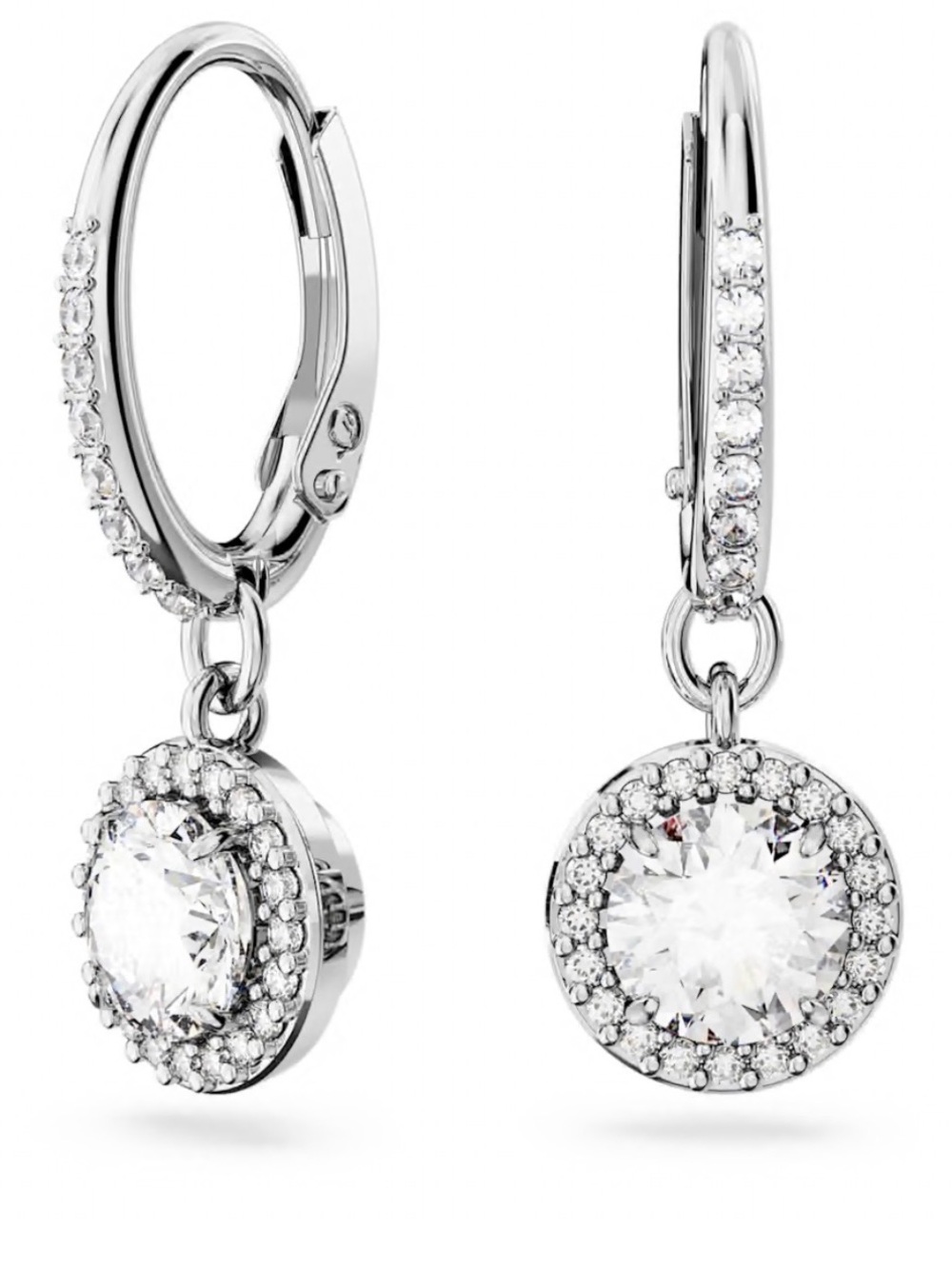 Swarovski Silver-Tone Clear Crystal Halo Drop Earrings